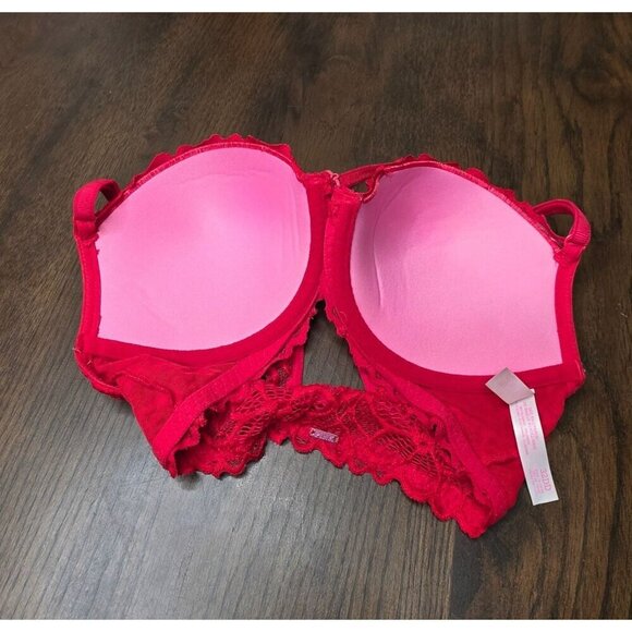 Red Lace Push-Up Bra With Halter Neck Design - Feminine & Stylish Intimates For - Picture 12 of 13